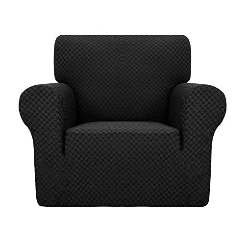 YEMYHOM Couch Cover Latest Jacquard Design High Stretch Sofa Chair Covers for Living Room, Pet Dog Cat Proof Armchair Slipcover Non Slip Magic Elastic Furniture Protector (Small, Black Checkered)