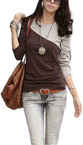 Thx Style Women's Casual Color Block Round Neck Long Sleeve T Shirt Tunic Tops