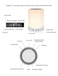 Luces Nocturnas Altavoz Bluetooth, Ranipobo Altavoz Estéreo Inalámbrico con Reloj Despertador, Reproductor de MP3, Radio FM, Control Táctil Lámpara de Mesa LED Regulable Luces Calientes y Temas de 7 Colores para Niños, Fiesta, Dormitorio