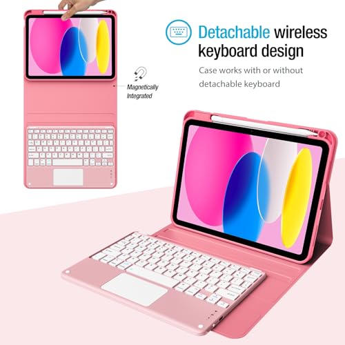 ProCase for iPad 11th / 10th Generation Case with Keyboard, Magnetically Detachable Wireless Keyboard with Multi-Touch Trackpad for iPad (A16) 2025 /10th Gen 2022 -Pink