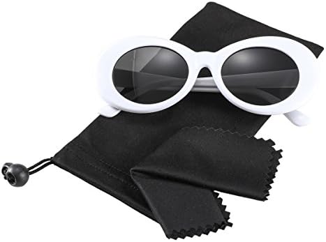 Bold Retro Oval Mod Thick Frame Sunglasses,Wophain Round Lens Clout Goggles Eyewear Supreme Glasses Cool Sunglasses (White)