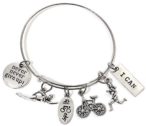 Triathlon bracelet, Triathlete Swim Bike Run bracelet, Swimming bracelet, Bike bracelet, Running bracelet, Triathlon charm bracelet, sports bracelet, Swim Bike Run bracelet, Triathlon bangle bracelet - Thumbnail 4