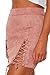 Meyeeka Woman Sexy Criss Cross Tight Bodycon Faux Suede Stretch Split Mini Skirt Pink