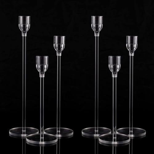 TERRIFI 6 Pcs Acrylic Candle Holders, Taper Candle Holder Set for Table Centerpieces, Decorative Candlestick Holders for Wedding Decor, Dining Room