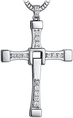 Fast And Furious Masculine Mens Religious Cross Pendant Necklace With Silver Chain