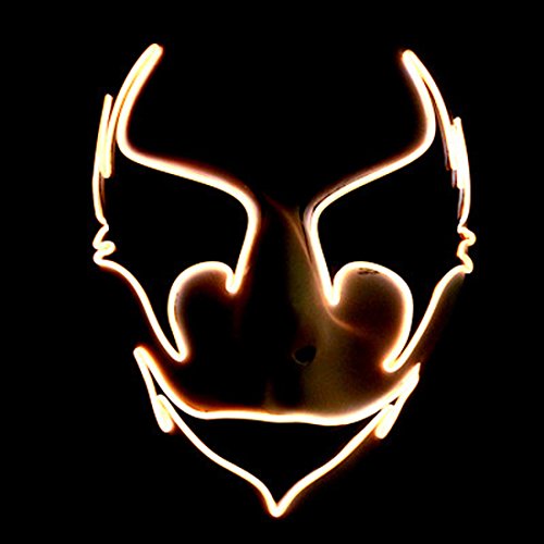 Circle Circle El Wire Glowing Mask Luminous LED Light Up Cool Christmas Halloween DJ Birthday Cosplay Death Grimace Masks for Festival Party Show (Orange)