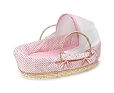 Badger Basket Natural Moses Basket with Fabric Canopy, Pink Polka Dot