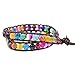 YHY Jewelry Handmade Genuine Leather Wrap Bracelet Bangle Cuff Rope Colorful Agate Beads