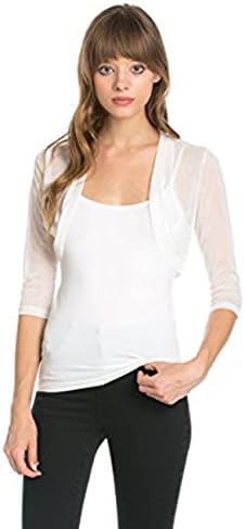 Fashion Secrets Women's Sheer Chiffon Bolero Shrug Jacket Cardigan 3/4 Sleeve