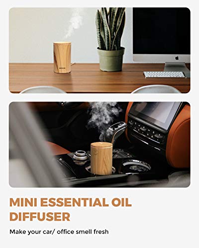 muson Mini Essential Oil Diffuser Aroma Cool Mist Humidifier for Car Office Travel with Colorful Mood Lights USB Powered Ultra Quiet Waterless Auto Off 100 ml Wood Grain