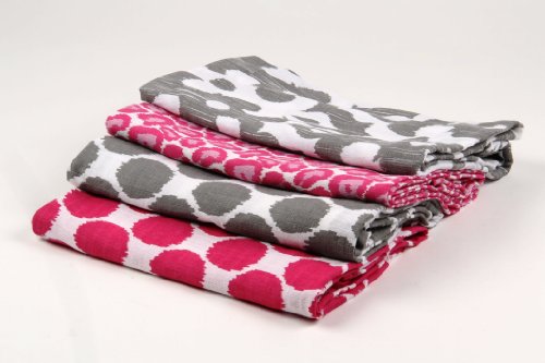 Ikat Pink/Grey Swaddling Muslin Blankets set of 4
