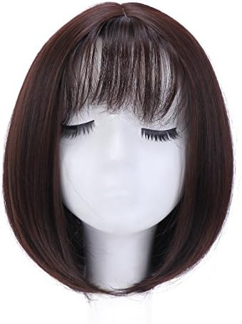 SARLA Synthetic Bob Wigs for Black Women Straight 8'' Fashion Short Wig With Air Bangs Brown Black Cosplay Party Daily Wear High Temperature Fiber with Wig Brush + Wig Cap
