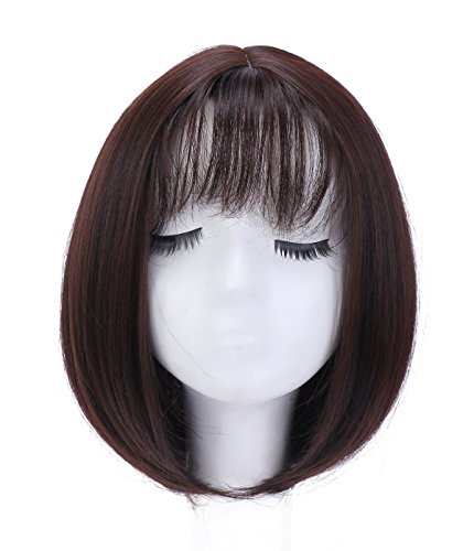 SARLA Synthetic Bob Wigs for Black Women Straight 8'' Fashion Short Wig With Air Bangs Brown Black Cosplay Party Daily Wear High Temperature Fiber with Wig Brush + Wig Cap