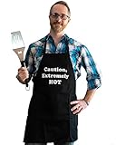 BBQ Bud, Men's Fun Grilling Apron: Caution Extremely HOT (Black)