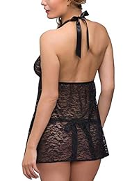 Babydoll negro para dama con lazos de satén y encaje floral