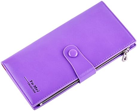 XMLZG Women's Fashion Multicolor Oil Wax Leather Wallet Multi-card Bit Thin Purse Money Pocket Purple