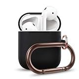 elago AirPods Hang Case [Black] - Compatible with Apple AirPods 1 & 2, Supports Wireless Charging, Extra Protection, Added Carabiner, Front LED Not Visible