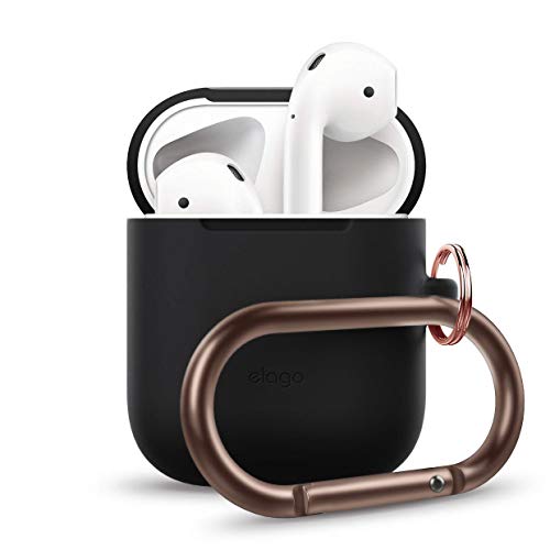 elago AirPods Hang Case [Black] - [Extra Protection] [Added Carabiner] - for AirPods Case