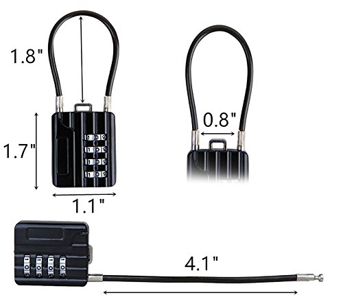 SEPOX Resettable Combination Travel Padlock, 4 Digit Cable Lock for Suitcase, Travel Bag, and Gym Lockers, Filing Cabinets, Toolbox, Case, —Silver/Black Pack of 4 - Thumbnail 3