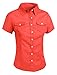 LE3NO Womens Lightweight Fitted Short Sleeve Button Down Shirt