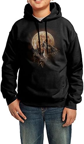 HIDIO Three Wolf Pizza Moon Unisex Print Hoodie Youth Pullover Drawstring Hooded Sweatshirt For Boys Girls