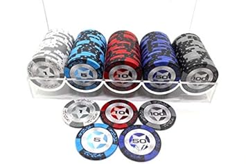 【クリックで詳細表示】H＆A ポーカーチップ 本格カジノ ゲーム用 5種類 100枚セット 専用ケース付き P03