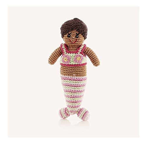 Pebble Fair Trade Mermaid Rattle, 7-inch Length, Pink