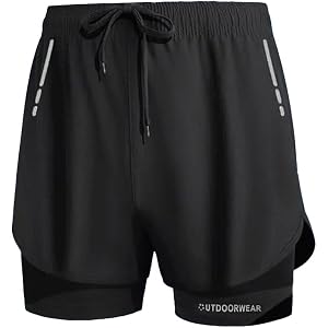 Men's 2-in-1 Running Shorts, Liner Compression Layer, Breathable Sweat Wicking Thin for Swimming Basketball