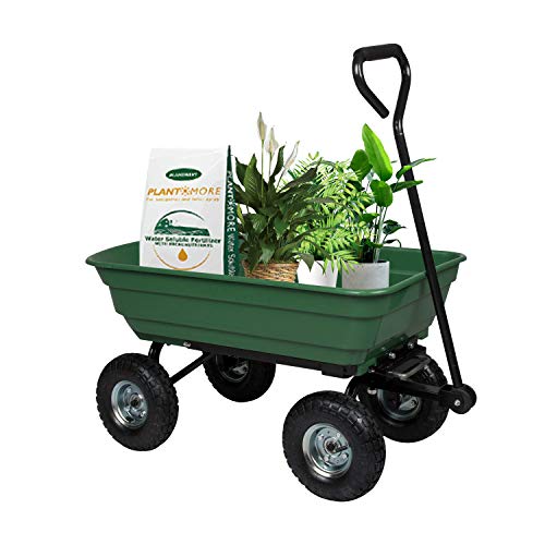 Garden Dump Cart Wagon Gardening Trolley Cart with Steel Frame and