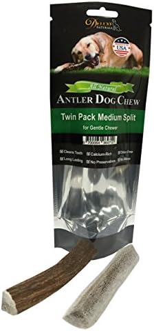 Deluxe Naturals Elk Antler Dog Chew, Twin Pack, Split, Medium, 20 - 50 lb Dogs