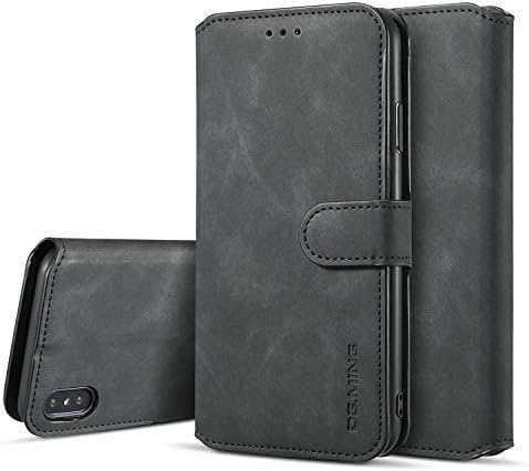 SUTENI iPhone Xs Wallet Case, iPhone Xs Leather Case, Magnetic Closure [Stand Feature] Flip Folio Case with Credit Card Slots and Wrist Strap for iPhone Xs/X (2017) with Gift Box Package (Black)