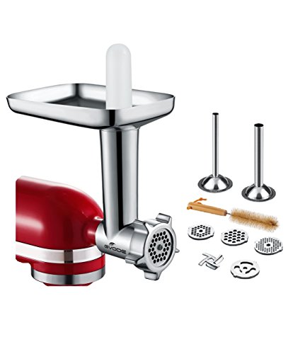 Gvode Food Meat Grinder Attachment for KitchenAid Stand Mixers Included 2 Sausage Stuffers & 4 grinding plates