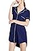 iooho Women Short Sleeve Nightgown Button Front Sleep Shirt Lounge Sleepwear(Navy,XS)