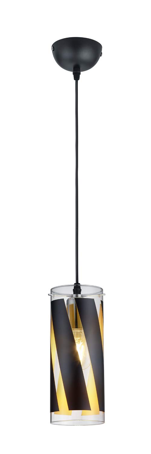 Reality Leuchten Farina R30900132 Pendant Light Matt Black Metal Glass Black/Gold/Clear Excl. 1x E27