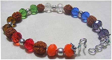 Handmade Bracelet Faceted Multi Color Glass Beads and Rudraksha Beads, Meditation Bracelet.