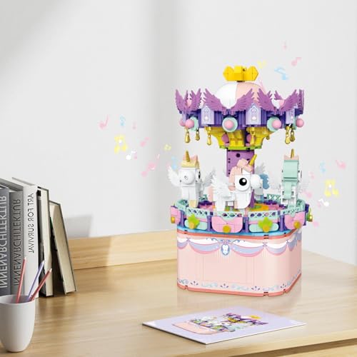 Music Box Building Toys, 874Pcs Rotating Carousel DIY Construction Set for Kids & Adults, STEM Block Toy, Ideal Birthday Gift for Boys & Girls 8 9 10 11 12 Years Old