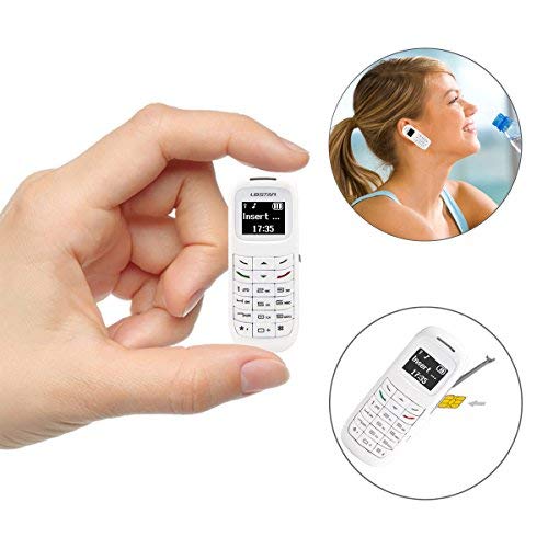 L8star BM70 Unlocked GSM Mini Mobile Phones Bluetooth Handset Phone Earphone Dialer Support Nano SIM Card 0.66inch(White)