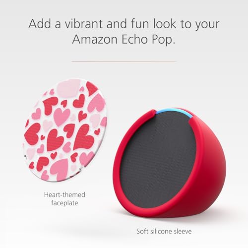 Echo Pop Bundle: Includes Echo Pop | Charcoal & Made for Amazon Sleeve & Faceplate | Hearts