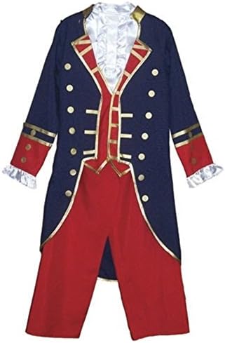 COLONIAL soldier COSTUME Set, includes a Jacket with attached shirt, pants (LARGE, red and blue)