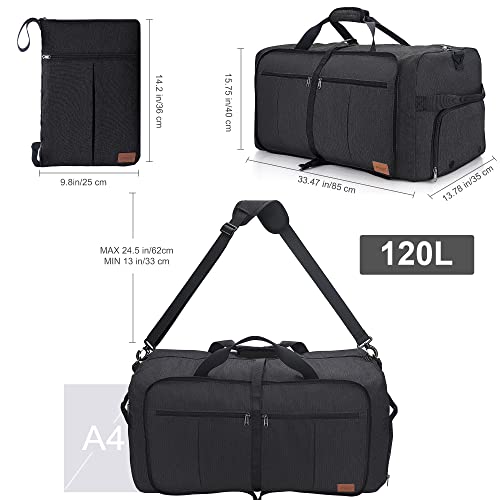 Urtala Foldable Travel Bag for Men and Women 120L Large Weekender with Shoe Compartment, Waterproof Handbag
