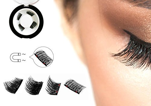 Dual Magnetic Half Size False Eyelashes Set (4 pieces) - Handmade 3D Fake Magnetic Lashes Extension - Best Reusable and Easy to Apply Ultra Thin Dual Magnet System - Soft, Comfortable, Natural Look