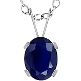 Gem Stone King 14K White Gold Blue Sapphire Solitaire Pendant Necklace For Women | 1.79 Cttw | Gemstone September Birthstone | Oval 8X6MM | With 18 Inch Chain