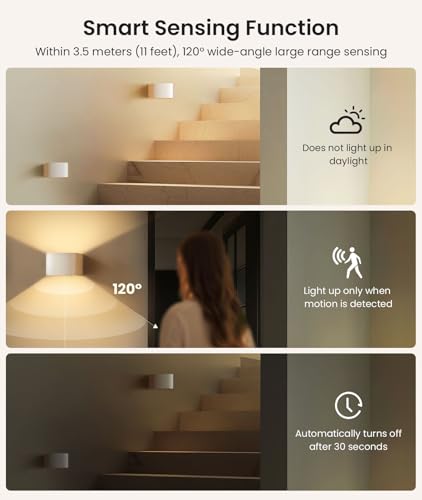 FULEN Pack of 2 Battery Wall Light with Motion Sensor, LED Indoor Wall Light, 3 Colours, 3 Modes, Up and Down Wireless Battery Wall Light with Remote Control for Bedroom, Living Room, Stairs (White)