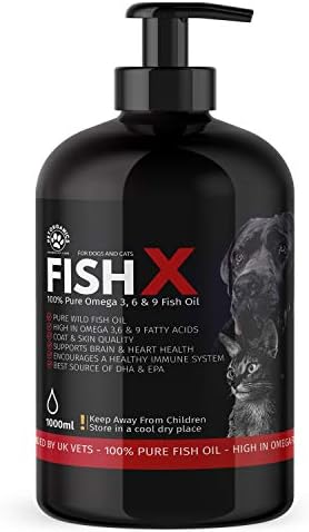 Fish X Pure 100% Omega Natural Fish Oil For Dogs, Cats, Horses, Ferrets & Pets | Premium Food Grade | High In Natural Omega 3, 6 & 9 Supplement | Promotes Coat, Skin, Joint, Heart & Brain Health