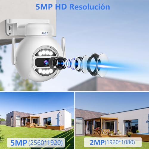 2NLF Kit de Cámaras de Vigilancia Exterior Inalámbrica WiF | Monitor Táctil LCD de 10,1", Cámara de Seguridad de 5MP, Detección de Movimiento, Visión Nocturna en Color, Impermeable IP66