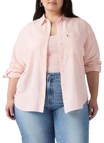 Levi's Women's Darlene Utility Shirt, (New) Rivington Stripe Crystal Pink, 3X P…