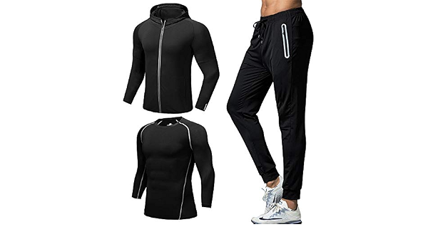 Traje de fitness de los hombres 3 piezas para hombre Ropa deportiva Ropa  deportiva Ropa deportiva Ropa deportiva Hombres Ropa deportiva Capas base  Camisas + Pantalones cortos holgados + Leggings largo :