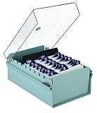 Acrimet 3 x 5 Card File Holder Organizer Metal Base Heavy Duty (AZ Index Cards and Divider Included) (Green Color with Crystal Plastic Lid Cover)