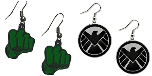 Hulk Green Fist and Agents of Shield Logo Dangle Earrings w/Gift Box