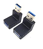 2pcs USB 3.0 up down Male to Female Extension Adapter Combo Upward and Downward 90 degree Right Angle USB 3.0 Super-speed Connector Adapter(BLACK)